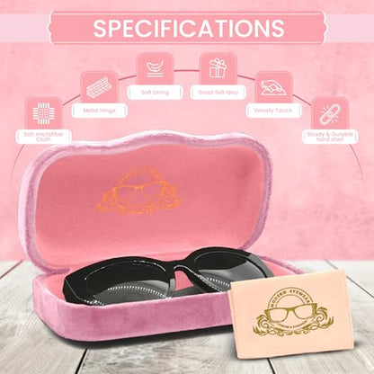 Hard Shell Glasses Case w/Cloth,Velvet Reading Glass, Eyeglass Case, Lightweight, Crush-Resistant, Men & Women - color: Pink Velvet, size: Medium