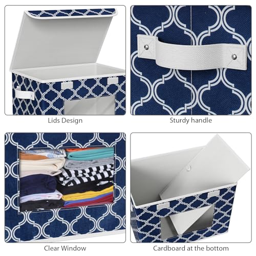 Univivi Fabric Foldable Storage Boxes [4-Pack] Large Collapsible Stackable Storage Bins with Lids, Closet Organizers and Storage Cube Basket for Home, Office, Bedroom (Blue Lantern, 17”x 12” x 12”) - color: Blue Lantern, size: 17''-4 Pack