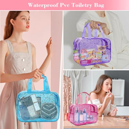 Clear Blue Star Large Makeup Bag with Star Pattern 12x5x8 inch, Travel Cosmetic Bag with Handle, Durable PVC Material Washbag Zipper Opening Design for Makeup Travel Organizer or Gym Use - color: Blue, style: Star