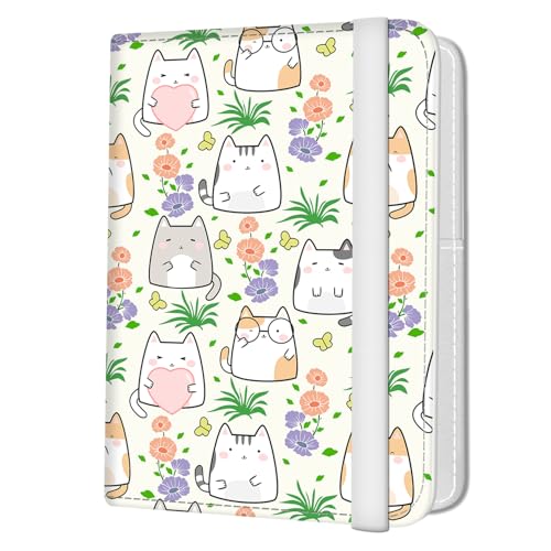 Passport Holder for Travel Essentials, Leather RFID Blocking Passport Wallet Cover Case, Cute Passport Book Holders for Women and Men Cute Flower Cats - color: Cute Flower Cats