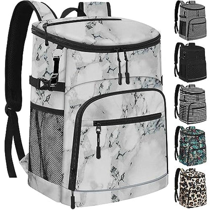Cooler Backpack Insulated Leakproof Waterproof Backpack Cooler Bag 30/45 Cans, Large Capacity Lightweight Travel Camping Beach Backpack Cooler Ice Chest for Men and Women - color: marble, size: 30 Cans