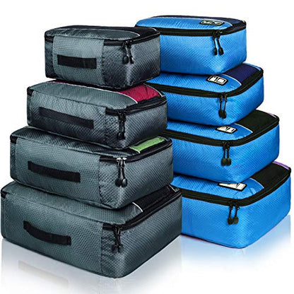 Packing Cubes Luggage Bags Organizer Durable Travel Accessories With Clothing Label - color: 8 set - Grey/Blue