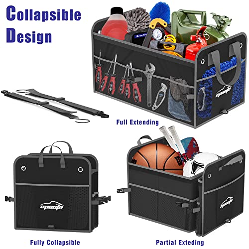 EPAuto Car Trunk Organizer with Adjustable Multi Compartment, Removal Lid and Securing Straps, Black - color: Black, size: 3-Compartment w/ Lids