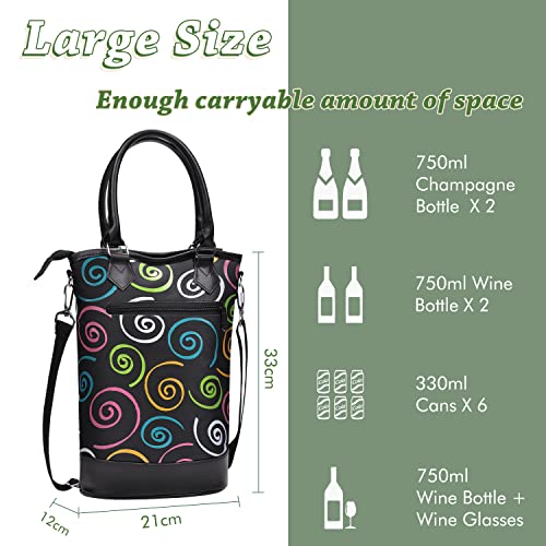 Tirrinia Insulated Wine Gift carrier Tote - Travel Padded 2 Bottle Wine/Champagne Cooler Bag with Handle and Adjustable Shoulder Strap, Great Wine Lover Gift, SPIRAL - color: Spiral