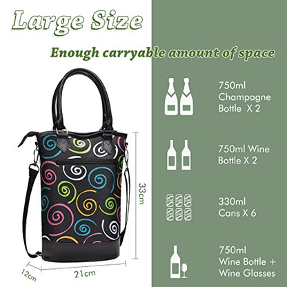 Tirrinia Insulated Wine Gift carrier Tote - Travel Padded 2 Bottle Wine/Champagne Cooler Bag with Handle and Adjustable Shoulder Strap, Great Wine Lover Gift, SPIRAL - color: Spiral