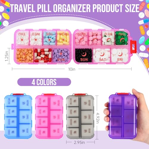 4 Pack Weekly Pill Organizer 2 Times a Day with Label, 14 Compartments Foldable Am Pm 7 Day Week Medicine Box Pocket Portable Daily Travel Pill Case Dispenser for Vitamin Fish Oil Supplement - color: Blue, Pink, Purple, Gray