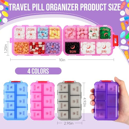 4 Pack Weekly Pill Organizer 2 Times a Day with Label, 14 Compartments Foldable Am Pm 7 Day Week Medicine Box Pocket Portable Daily Travel Pill Case Dispenser for Vitamin Fish Oil Supplement - color: Blue, Pink, Purple, Gray