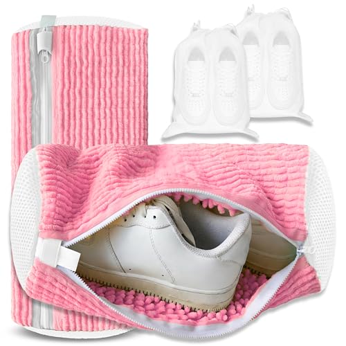 2Pcs Reusable Shoe Washing Machine Bag for Washer and Dryer:Free Up Hands, Prevent Deformation,shoe bag with Zipper Protection Design, Use for all Shoes,Sports Shoes - color: B-Pink