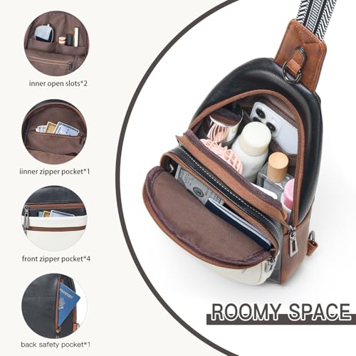 Leresas Sling Bag for Women Crossbody Bag Fanny Pack Cross Body Handbag Sling Purse Vegan Leather Trendy Gifts Travel Purse Black/White/Brown - color: Bbw