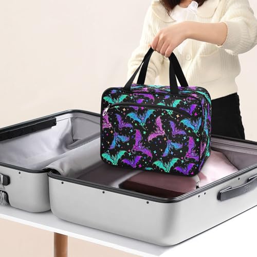 MNSRUU Hanging Toiletry Bags for Women Travel, Gothic Halloween Luminous Bats Toiletry Organizer Portable Travel Toiletry Bags Clear Wash Bags Makeup Bag Cosmetic Bag - color: Halloween Theme 092