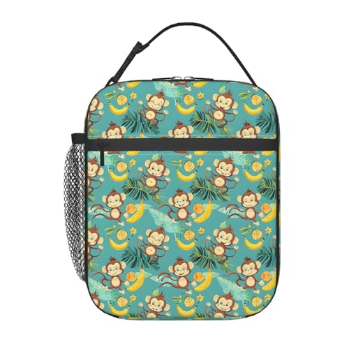 Insulated Lunch Box for Kids Boys Girls, Reusable Lunch Bag for School, Office, Work, Picnic, Travel, Monkeys and Tropical Fruits Lunch Box - color: lunch box 97
