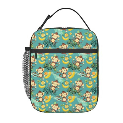 Insulated Lunch Box for Kids Boys Girls, Reusable Lunch Bag for School, Office, Work, Picnic, Travel, Monkeys and Tropical Fruits Lunch Box - color: lunch box 97
