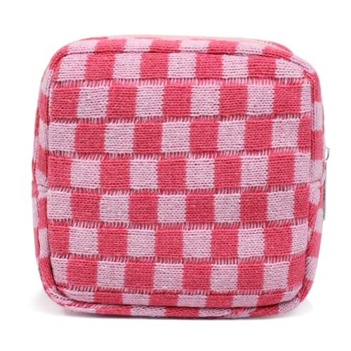 Small Pink Makeup Bag for Purse, Mini Checkered Cosmetic Bag Zipper Cute Make Up Pouch Travel Toiletry Case Quilted Aesthetic Accessories Makeup Storage Bag Organizer for Women Girls - color: Mini Pink