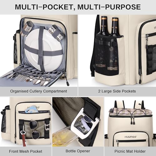 Hulongo Cooler Backpack, 30L Insulated Leakproof Soft Cooler Bag for 52 Cans, Lightweight Backpack for Beach, Picnic, Camping, Hiking, Fishing and Travel - color: Beige