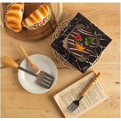 20 Pack Bakery Boxes with Window Small 6x6x2 inch for Cookie, Candy, Pastry, Brownie, Chiffon Cake, Tart, Pie, Waffle (Black Marble) - color: Black Marble