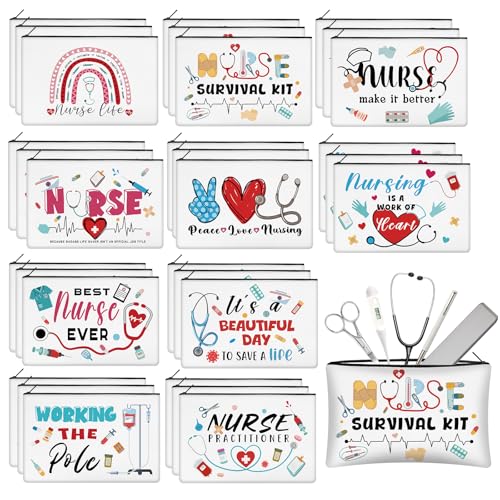 30 Pcs Nurse Makeup Bag Bulk for Nurse Canvas Makeup Bags Reusable Nursing Cosmetic Pouch for Spring Appreciation Birthday Gifts - style: Nurse