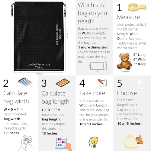 PALTERWEAR Tech-Weave PU-Coated Drawstring Bags (Set of 5) Water-Resistant, Directional-Stretch Travel Organizers for Toiletries, Tech Gear, Hobby - Durable, Wipe-Clean (Black 3D, 8 x 11 In) - size: 8 x 11 In