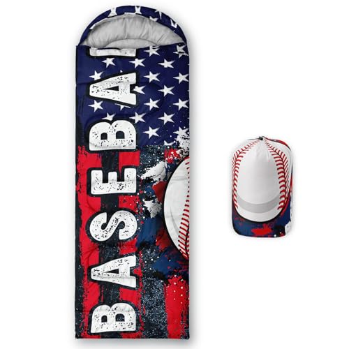 Kids Sleeping Bag for Boys Girls,Western Cowboy Print-Lightweight Warm Portable Outdoor Indoor-Waterproof Cold Weather Resistant Sleeping Bag for Camping Hiking - color: Baseball