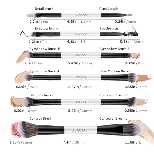 docolor Double Sided Makeup Brushes, 6Pcs Double Ended Eyeshadow Brush Set Professional Eye Makeup Brushes Set Foundation Eyeshadow Blending Eyebrow Travel Make Up Brushes Kits - color: White