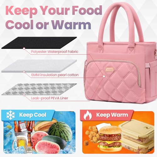 Artelaris Lunch Bag Women, Adult Insulated Lunch Box, Leakproof Lunch Cooler Bag, Reusable Large Lunch Cooler for Work, Picnic, Travel (Pink) - color: Pink