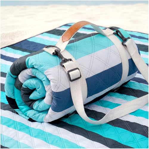 Genovega Waterproof Beach Blanket Picnic Outdoor Mat Rug Men Birthday Male Boss Coworker Gifts Teacher Friend Colleague Office Manager Supervisor Executive Assistant Inter Farewell Appreciation Cool - color: Teal Black Stripe