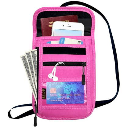 RFID Blocking Travel Neck Wallet Pouch and Passport Holder, Travel Neck Pouch Passport Holder for Women & Men - Rose - color: Rose