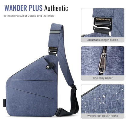 WANDER PLUS® Anti Theft Crossbody Bag, Shoulder Bag Anti-theft Design for Travel, Sport, Work - color: Blue