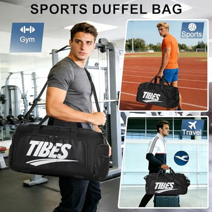 TIBES Mens Duffle Bag for Travel - Expandable 50L Weekender Bags with Toiletry Bag, Overnight Bag Travel Duffel Carry On Luggage with Removable Shoulder Strap, Durable & Water-Resistant - color: Black