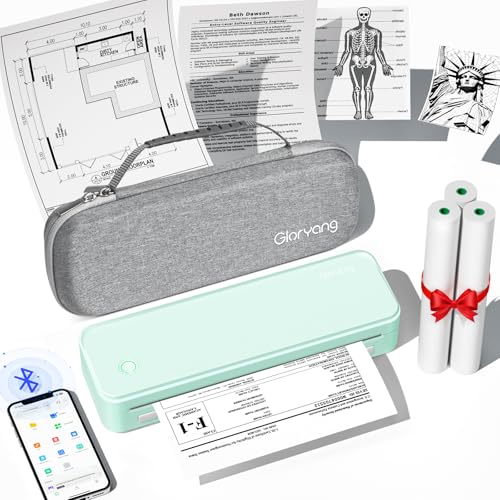 Gloryang Inkless Portable Printer for Travel, Wireless Thermal Printer Supports 8.5 x 11 Inch Thermal Paper, Bluetooth Machine Includes Carry Case and 3 Rolls of Paper Kit, Green - color: Green