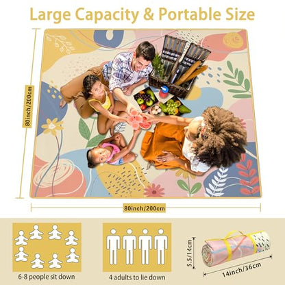 Supfitness Extra Large Picnic Blankets Waterproof Foldable (80 "x 80") Beach Blanket Waterproof Sandproof,3-Layer Thicking Mat Outdoor Packable Camping Blanket(Bohemian) - color: Beige, size: 80x80in