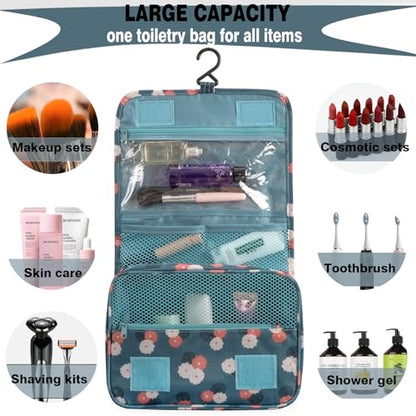 L&FY Hanging Travel Toiletry Bag Women's Cosmetic Organizer Makeup Case Pouch Men's Shaving Kits With Handle (Blue Flower) - color: Blue Flower, size: Compact Size