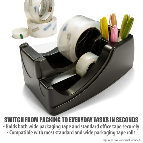 Officemate Recycled 2-in-1 Heavy Duty Tape Dispenser, 1" and 3" Cores, Black (96690) - color: Black