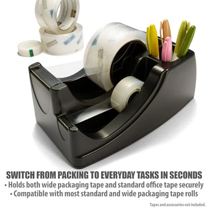 Officemate Recycled 2-in-1 Heavy Duty Tape Dispenser, 1" and 3" Cores, Black (96690) - color: Black