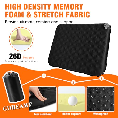 Inflatable Seat Cushion, Self-Inflating Memory Foam Stadium Seats Cushion Lightweight & Compact Chair Sitting Pad Airplane Cushion for Long Flight Travel Outdoor Camping Car Bleachers Office - color: 1 Pack Black
