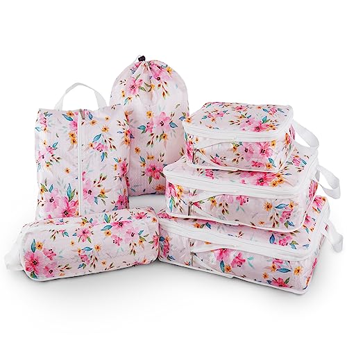 6 Pcs Compression Packing Cubes for Travel, Waterproof Luggage Organizer Washable Storage Bags Set - Packaging Cubes for Backpack Travel and Carry-Ons - color: pink, size: 6 Set
