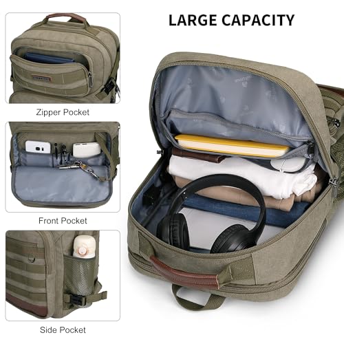 WITZMAN Canvas Travel Backpack for Men Multiple Pockets Fit 16 inch Laptop Backpack Carry-on Airline Approved(A8025 Army Green) - color: Army Green