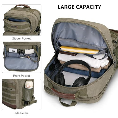 WITZMAN Canvas Travel Backpack for Men Multiple Pockets Fit 16 inch Laptop Backpack Carry-on Airline Approved(A8025 Army Green) - color: Army Green