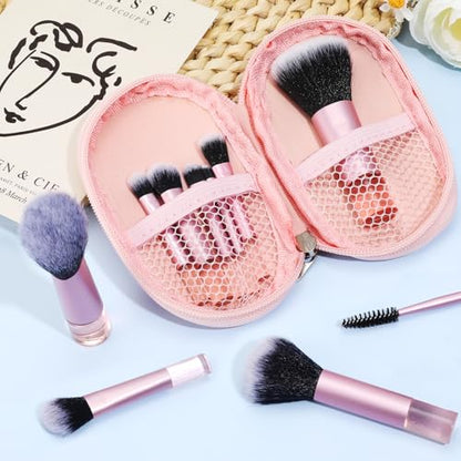 10 Pcs Travel Makeup Brushes With Pouch, Mini Travel Size Makeup Set, Portable Cosmetic Brush Travel-Essentials kits for Women Girls Brushes Blush Powder Eye Shadow