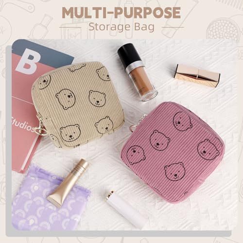 Period Bag for Teen Girls, Corduroy Sanitary Napkin Storage Bag, Menstrual Pad Pouches Tampon Holder for Purse (Bears-Pink) - color: Bears-pink