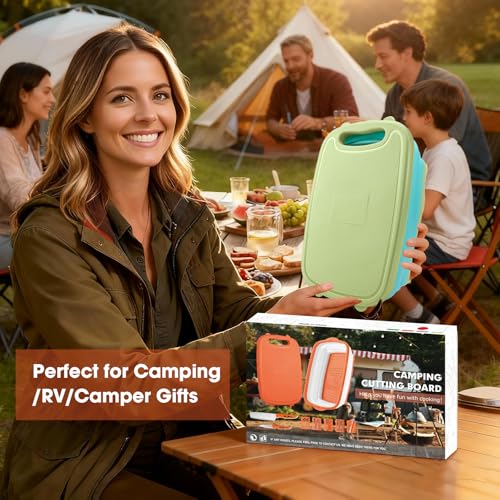 Gintan Camping Cutting Board, 9-in-1 Collapsible Chopping Board with Colander, Kitchen Vegetable Washing Basket for Camping, Camping Gifts Camping essentials for RV Campers (Blue Green) - color: Blue Green