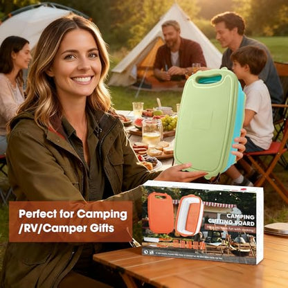 Gintan Camping Cutting Board, 9-in-1 Collapsible Chopping Board with Colander, Kitchen Vegetable Washing Basket for Camping, Camping Gifts Camping essentials for RV Campers (Blue Green) - color: Blue Green
