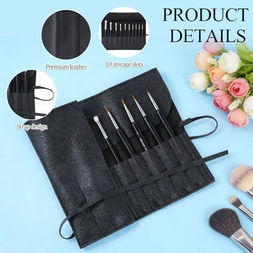 Makeup Brush Organizer PU Leather Makeup Brush Holder Travel 10 Slot Make up Brushes Roll Cosmetic Bag for Women