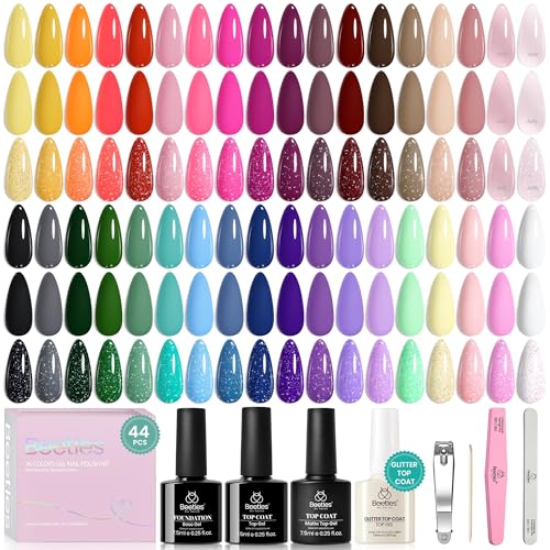 beetles Gel Polish Set Vivid Seasons - Spring Gel Nail Polish Set 36 Colors Pink Yellow Green Purple Jelly Shades 45pcs with Base & Top Coat UV LED Soak Off DIY Salon Summer Gift for Women & Girls - color: 0-1-Vivid Seasons
