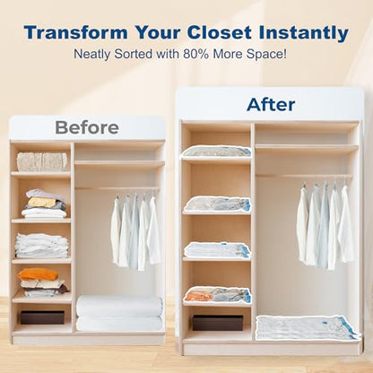 HOUSE DAY 22 Pack Vacuum Seal Bags For Clothing Travel, 80% Space Saving Travel Vacuum Bags with Electric Pump, Vacuum Storage Bags For Clothes, Comforters, Blankets, Moving, Storage & Organization - size: 22 Combo-E PUMP