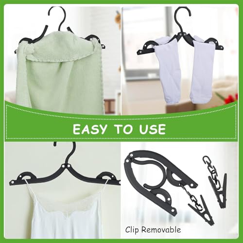 12 PCS Travel Hangers,Portable Folding Clothes Hanger,Travel Accessories Foldable Travel Hangers with Clips,Foldable Clothes Drying Rack for Travel,Black Plastic Non Slip Clothing Hangers - size: 12PCS