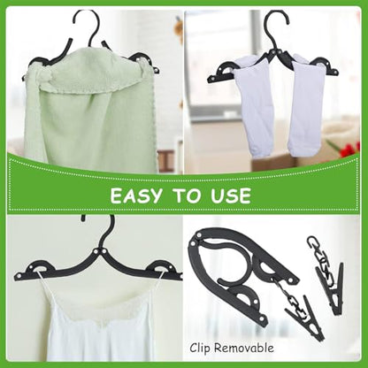 12 PCS Travel Hangers,Portable Folding Clothes Hanger,Travel Accessories Foldable Travel Hangers with Clips,Foldable Clothes Drying Rack for Travel,Black Plastic Non Slip Clothing Hangers - size: 12PCS