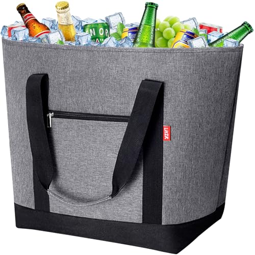 LHZK Jumbo Cooler Bag, Collapsible Leakproof Insulated Bag with Zipper & Handles, Soft Insulated Grocery Bags for Shopping, Travel, Beach, Picnic (50L, Grey) - color: Gray