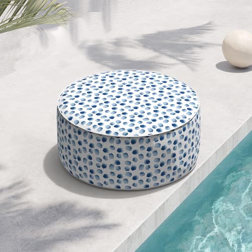 Indoor/Outdoor Inflatable Ottoman D21 x H9 inch, Round Footstool Inflatable Foot Rest Ottoman with Handle, Portable Ottomans Pouf for Patio, Garden, Camping, Home, Brush Blue - color: Brush Blue, size: 21"D x 21"W x 9"H