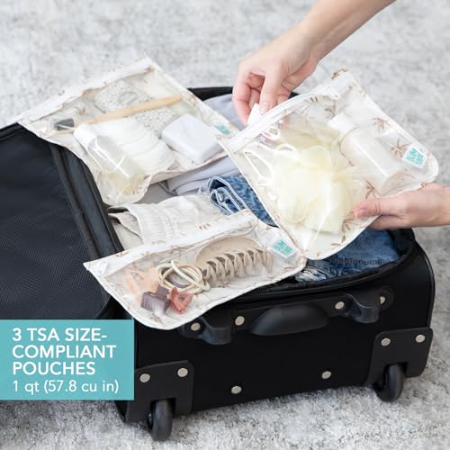 Bumkins - Waterproof Wet Bag & Clear Travel Bags - For Beach, Baby, Travel, Swim Suit, Cloth Diapers, Pump Parts, Pool, Gym, Toiletries - Reusable & Easy to Clean - Palm Trees - 4 Pack - color: A2 Palm Trees-4