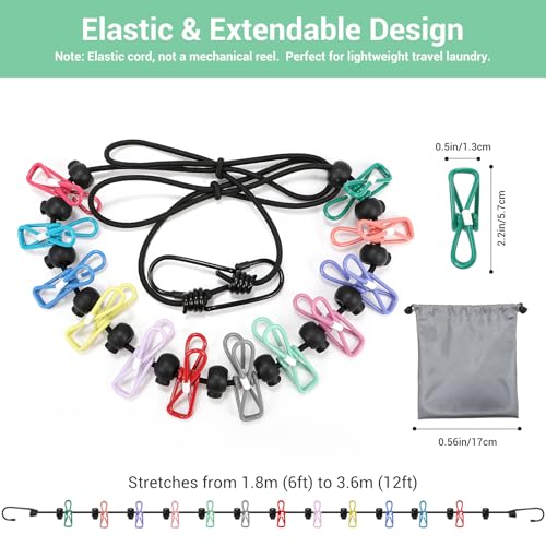 Retractable Portable Travel Clothesline with 12 Clips, Indoor Outdoor Clothes Drying Rack for Hotel, Cruise, Camping Accessories